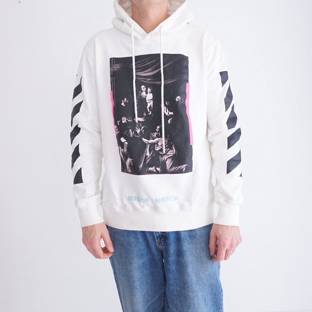 Off-White Caravaggio Hooded Cotton Streetwear Sweatshirt White Size Large